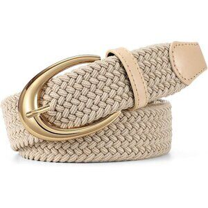 ⚡ Golden Braided Stretchy Belt for Women Casual Woven Elastic Belt with  Buckle